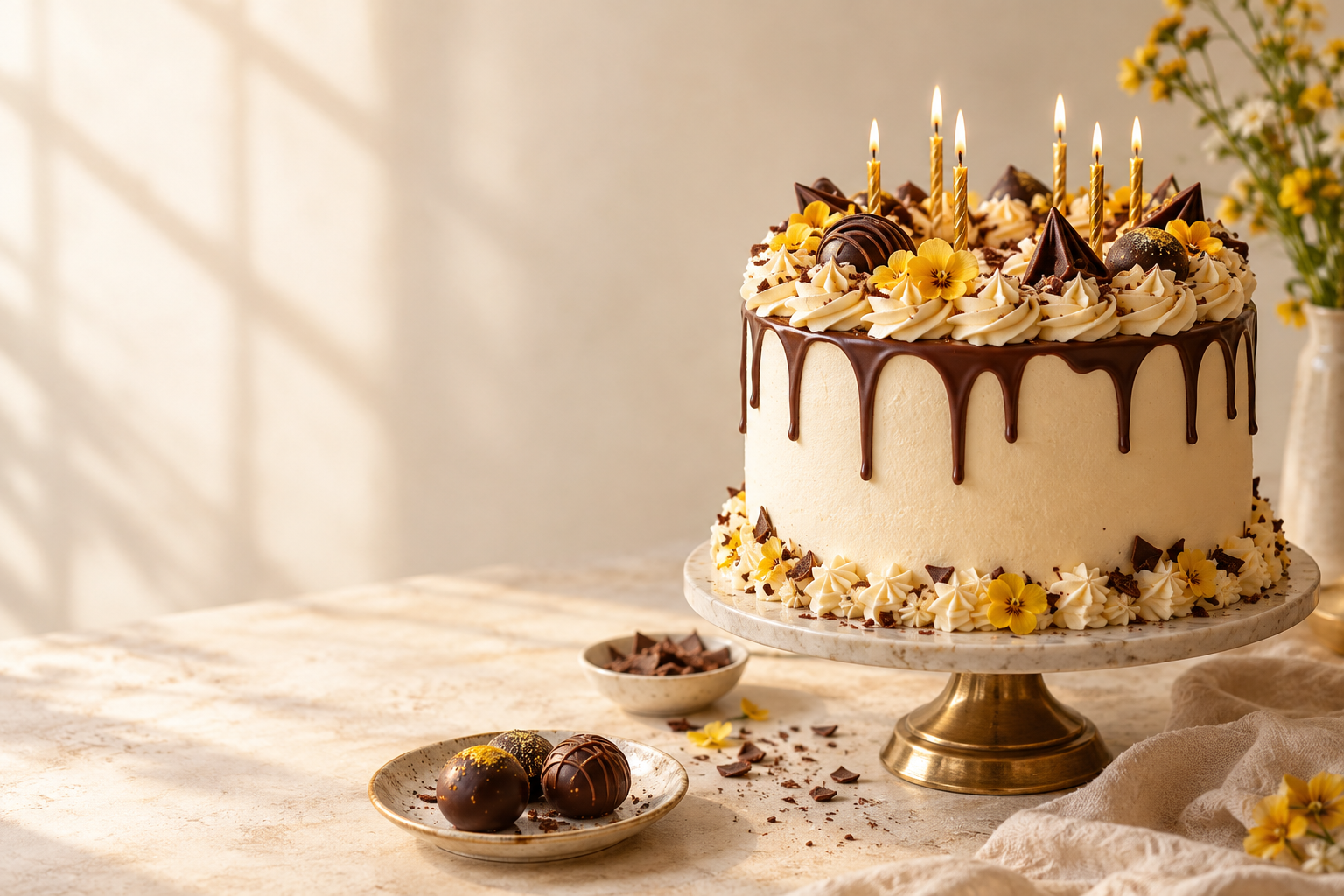 Custom eggless celebration cake from Cake Corner in Satna, decorated with chocolate and golden details